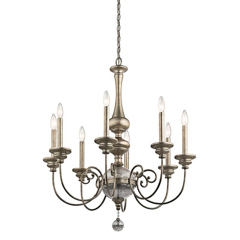 Люстра серебряного цвета с состаренным эффектом и декоративным подвесным шаром Kichler Серебро винтаж в Брянске | Loft Concept 