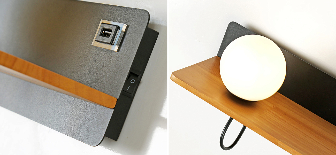 Бра с полкой Black GAVIN WOOD USB Бра с полкой Black GAVIN WOOD USB - Loft-Concept в Брянске