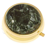 Таблетница карманная круглая с 3-мя отделениями и накладкой из натурального камня Серафинит Gold Stone Pillboxes варинант исполнения - 1 | Loft Concept в Брянске