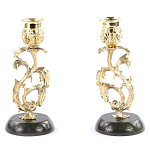 Подсвечники бронзовые на подставке из натурального камня нефрит Stone Candlestick варинант исполнения - 1 | Loft Concept в Брянске