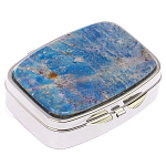 Таблетница карманная прямоугольная на 2 отделения с зеркалом и накладкой из натурального камня Лазурит Silver Stone Pillboxes варинант исполнения - 1 | Loft Concept в Брянске