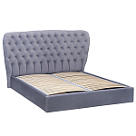 Кровать двуспальная серая с основанием из массива дерева с мягким изголовьем Velour Beds варинант исполнения - 1 | Loft Concept в Брянске