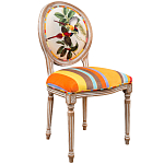 Стул бежевый в разноцветную полоску из натурального бука с изображением птиц и цветов Blooming Yellow Red Birds Colorful Stripes Chair варинант исполнения - 2 | Loft Concept в Брянске