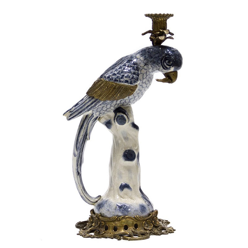 Подсвечник Parrot Porcelain & Bronze Белый Синий Бронза Подсвечник Parrot Porcelain & Bronze Белый Синий Бронза в Брянске | Loft Concept