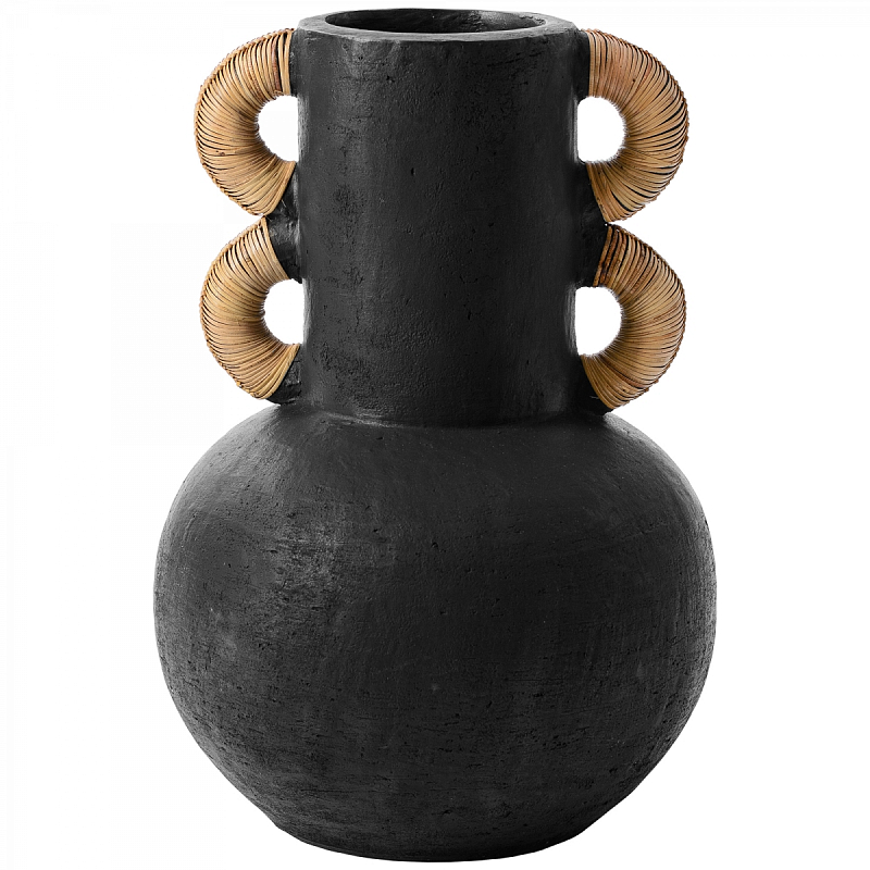 Ваза Round Vase Ceramic & Rattan Черный Ваза Round Vase Ceramic & Rattan Черный в Брянске | Loft Concept