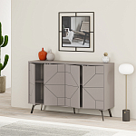 Комод бежево-серый с 4-мя дверцами с геометрическим рисунком на металлических ножках DUNE CONSOLE LIGHT MOCHA варинант исполнения - 2 | Loft Concept в Брянске