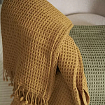 Плед из шерсти цвета охры с бахарамой Waffle Comfort варинант исполнения - 4 | Loft Concept в Брянске