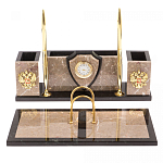 Настольный письменный набор из бежевого мрамора с часами и гербом Marble Accessory варинант исполнения - 1 | Loft Concept в Брянске