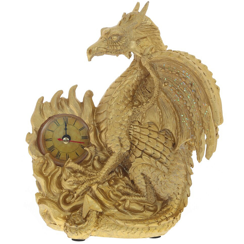 Часы в виде дракона Golden Dragon Clock Золотой в Брянске | Loft Concept 