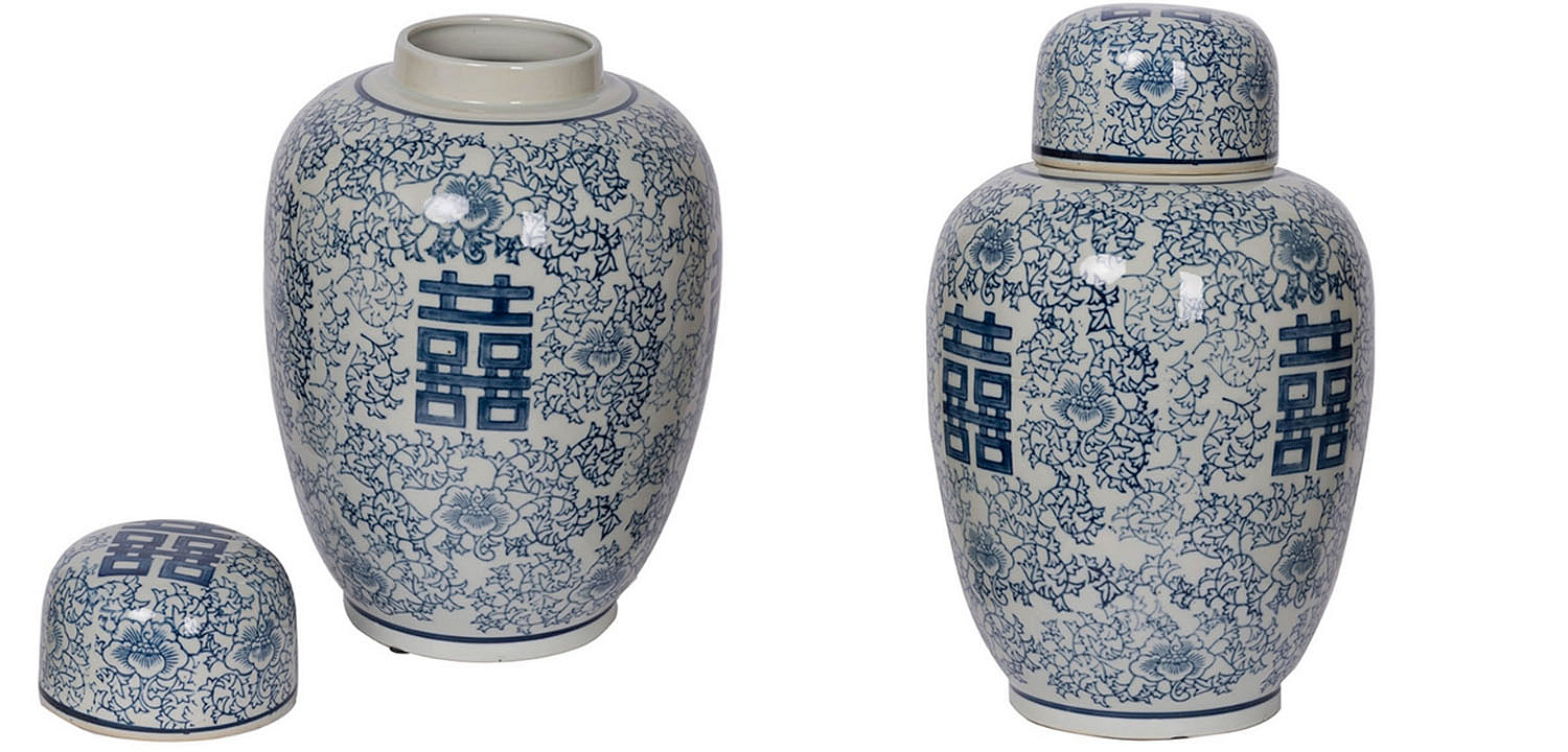Китайская ваза c крышкой Blue & White Ornament Vase Китайская ваза c крышкой Blue & White Ornament Vase - Loft-Concept в Брянске