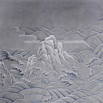 Обои ручная роспись Matsushima Waves Hokusai on Gun Metal dyed silk варинант исполнения - 1 | Loft Concept в Брянске