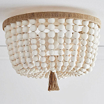 Круглый потолочный светильник украшенный круглыми белыми бусинами Wooden Beads Ceiling lamp варинант исполнения - 2 | Loft Concept в Брянске