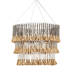 Люстра трехъярусная с декором из круглых деревянных бусин с кисточками Gray Brown Wooden Beads Chandelier варинант исполнения - 2 | Loft Concept в Брянске