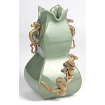 Ваза зеленого цвета из фарфора с бронзовыми ручками в виде драконов и рельефным цветочным декором Eden Garden porcelain and bronze варинант исполнения - 2 | Loft Concept в Брянске