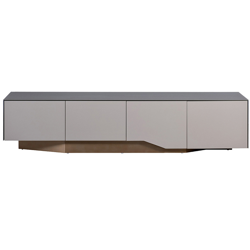 Тумба под телевизор со стеклянной столешницей и с выдвижными ящиками Minimalist Accent Серый Бронза в Брянске | Loft Concept 