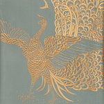 Обои ручная роспись в стиле Арт-деко Whistler Peacocks Golden colourway on Blue Grey dyed silk варинант исполнения - 2 | Loft Concept в Брянске