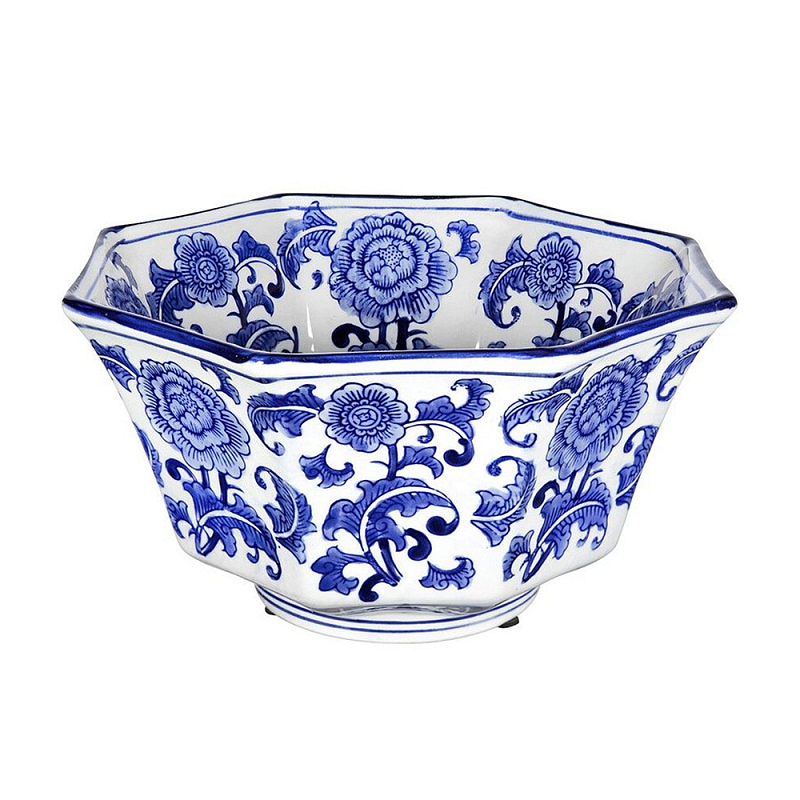 Чаша белая с синим цветочным узором Chino Dishes Синий Белый в Брянске | Loft Concept 