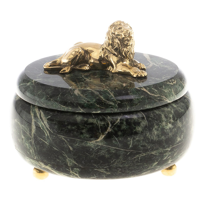 Шкатулка из натурального камня змеевик с фигуркой льва Stone Casket Змеевик Бронза Шкатулка из натурального камня змеевик с фигуркой льва Stone Casket Змеевик Бронза в Брянске | Loft Concept