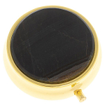 Таблетница карманная круглая с 3-мя отделениями с зеркалом и накладкой из натурального камня Соколиный глаз Gold Stone Pillboxes варинант исполнения - 1 | Loft Concept в Брянске