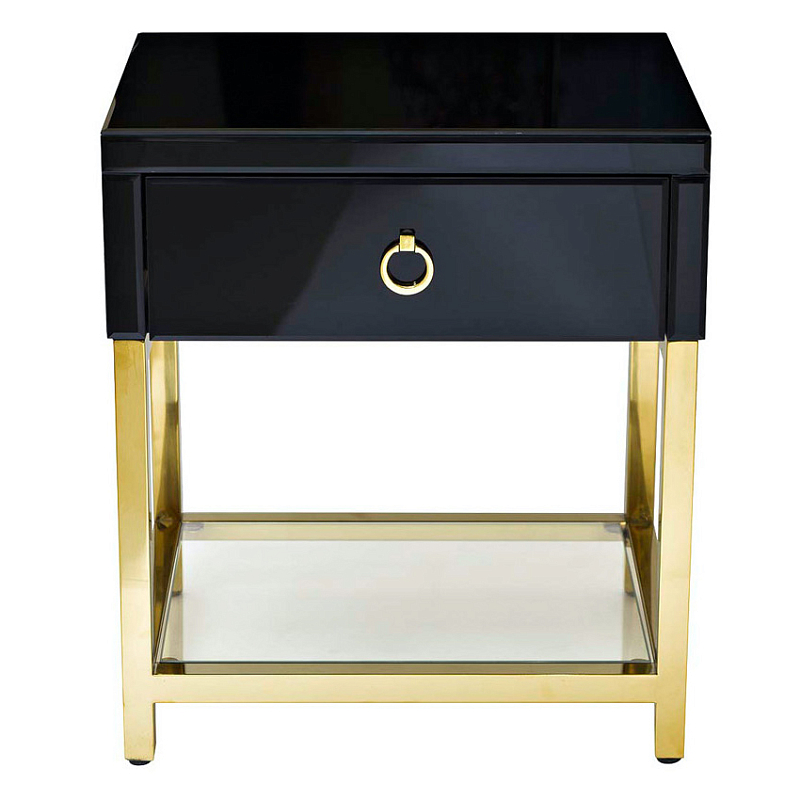 Тумба Black Gold Nightstand Глянцевый черный Глянцевое золото Прозрачный Тумба Black Gold Nightstand Глянцевый черный Глянцевое золото Прозрачный в Брянске | Loft Concept