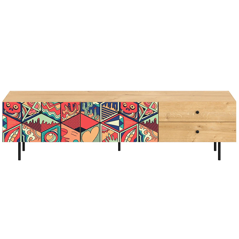 Длинная ТВ-тумба с принтом на ящиках Elise TV Stand Древесина Мульти в Брянске | Loft Concept 