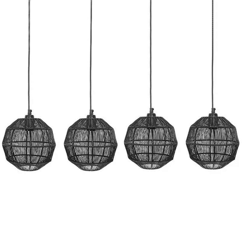 Подвесной светильник с 5-ю плетеными металлическими абажурами Wicker Iron Lamp Черный Подвесной светильник с 5-ю плетеными металлическими абажурами Wicker Iron Lamp Черный в Брянске | Loft Concept