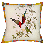 Декоративная подушка бежевая в разноцветную полоску с изображением птиц и цветов Blooming Birds Colorful Cushion варинант исполнения - 4 | Loft Concept в Брянске