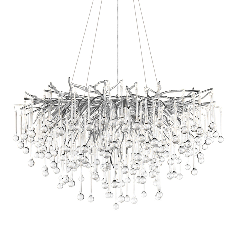 Люстра подвесная с прозрачными стеклянными подвесками в форме капель Диаметр 80 см Droplet Chandelier Прозрачное Стекло Золотой Серебряный в Брянске | Loft Concept 