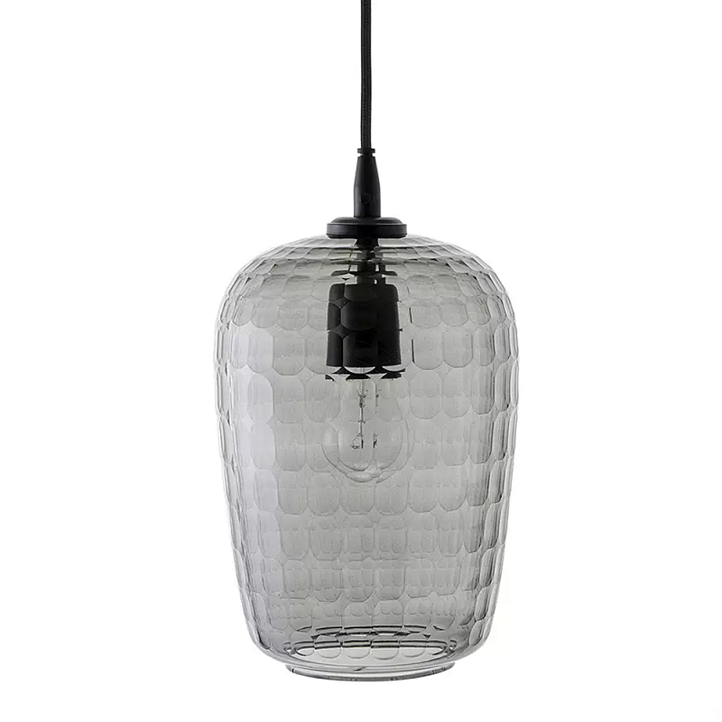 Подвесной светильник с рельефным узором на стеклянном плафоне Lamp with Frozen Glass Effect Серый Черный Подвесной светильник с рельефным узором на стеклянном плафоне Lamp with Frozen Glass Effect Серый Черный в Брянске | Loft Concept
