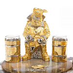 Икорница со стопками с декором "Рыбак с санями" с гравировкой на подставке из натуральных камней Агат Мрамор Decorative Cavair Dishes варинант исполнения - 3 | Loft Concept в Брянске