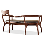 Кушетка с деревянным каркасом и сиденьем из коричневой натуральной кожи Moon Walnut Furniture варинант исполнения - 8 | Loft Concept в Брянске