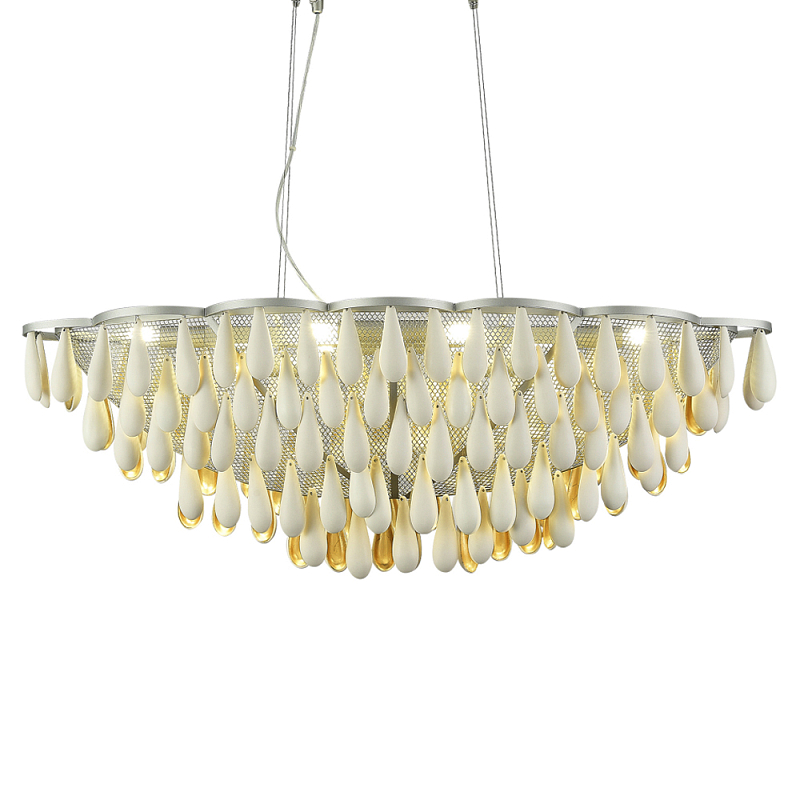 Люстра с подвесками в форме капель на серебристом каркасе Raindrop Белый Золотой Серебряный в Брянске | Loft Concept 