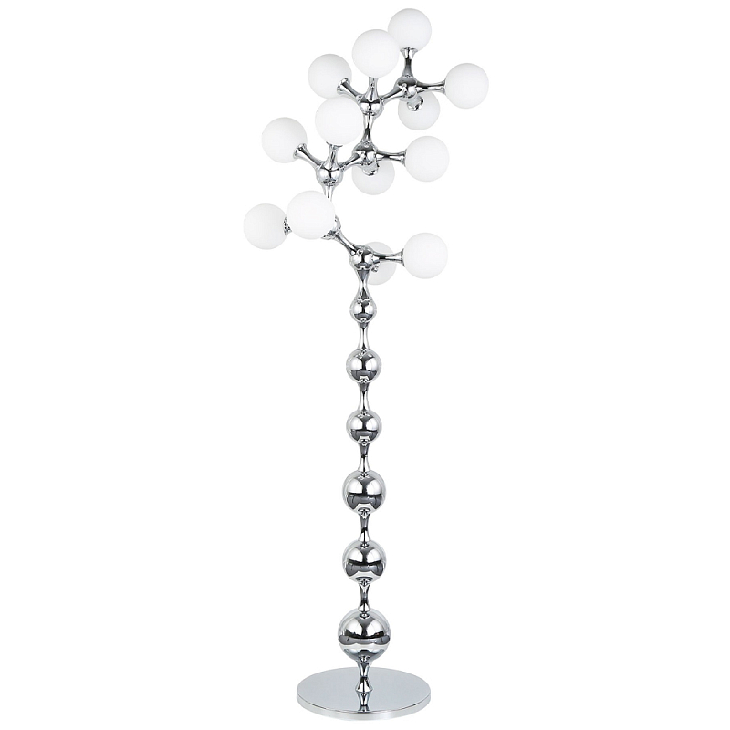 Торшер с плафонами из стеклянных шаров Pearls Suspension Chrome Floor Lamp Хром Белое матовое стекло Торшер с плафонами из стеклянных шаров Pearls Suspension Chrome Floor Lamp Хром Белое матовое стекло в Брянске | Loft Concept