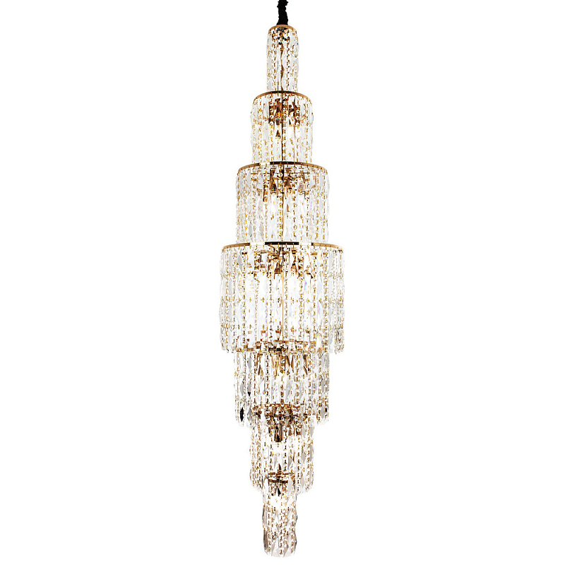 Большая многоярусная люстра с хрустальными подвесками Crystal Art Multi-tiered Gold Chandelier Прозрачный Золотой Большая многоярусная люстра с хрустальными подвесками Crystal Art Multi-tiered Gold Chandelier Прозрачный Золотой в Брянске | Loft Concept