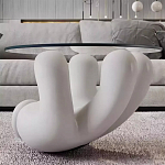 Дизайнерский журнальный стол с круглой прозрачной столешницей на белом фигурном основании Luqak варинант исполнения - 1 | Loft Concept в Брянске