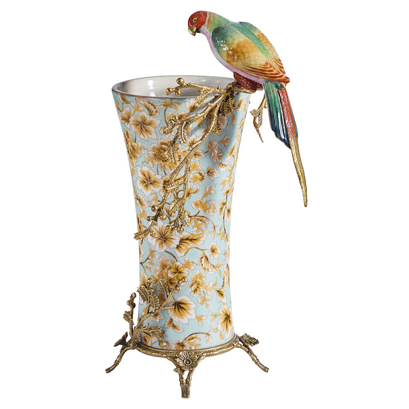 Ваза фарфоровая с птицей на бронзовой ветке Garden of Eden Бронза Мульти в Брянске | Loft Concept 