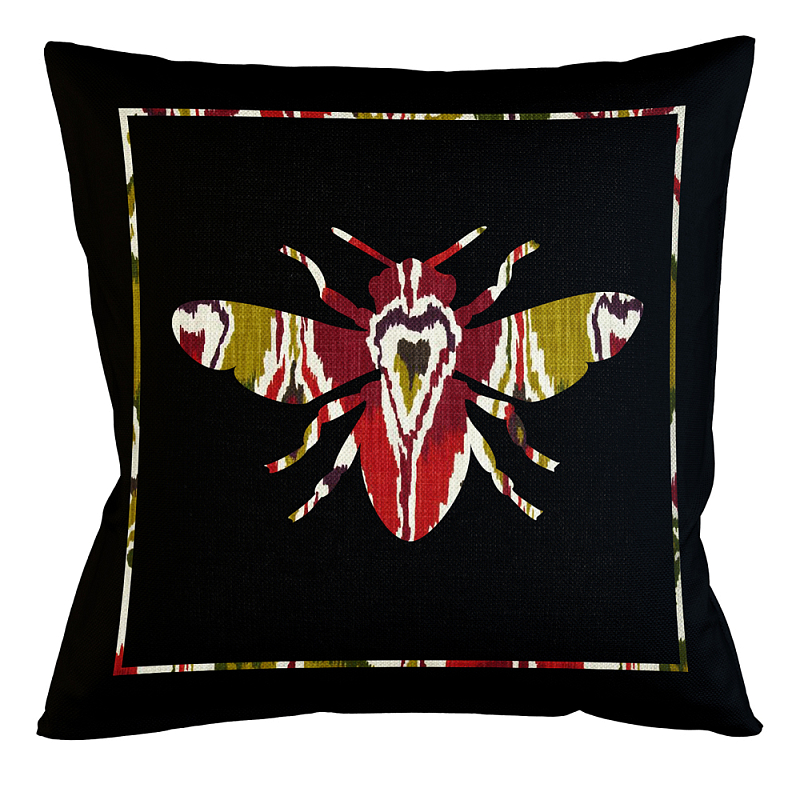 Подушка декоративная пчела цветной узор Ikat Pattern Мульти Бежевый Черный Подушка декоративная пчела цветной узор Ikat Pattern Мульти Бежевый Черный в Брянске | Loft Concept