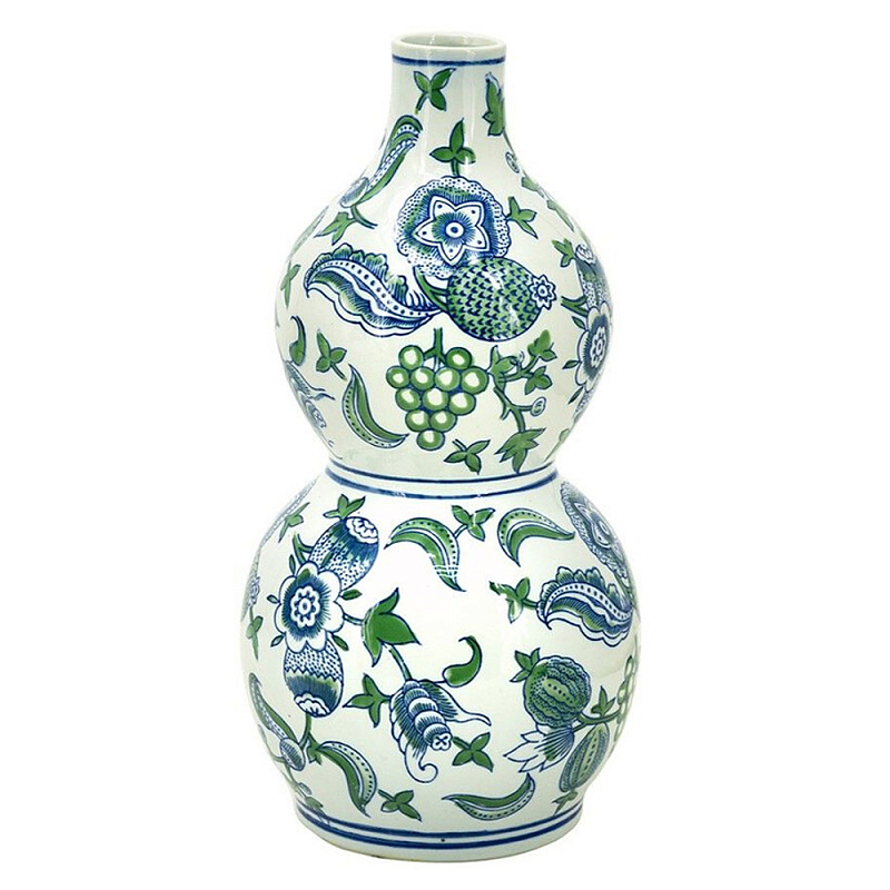 Ваза фигурная с сине-зелеными узорами распустившихся цветов Blossoming Spring Зеленый Белый Синий в Брянске | Loft Concept 