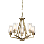 Люстра цвета латунь с 5-ю цилиндрическими плафонами из прозрачного пузырчатого стекла Kichler варинант исполнения - 1 | Loft Concept в Брянске