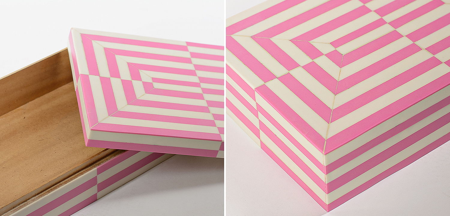 Шкатулка Pink White Stripes Bone Inlay Box Шкатулка Pink White Stripes Bone Inlay Box - Loft-Concept в Брянске
