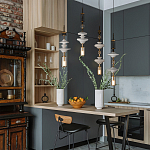 Подвесной светильник с белыми фигурными стеклянными элементами и бронзовыми вставками Высота 100 см Gabriel Scott Luna варинант исполнения - 9 | Loft Concept в Брянске