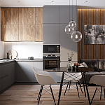 Серый матовый кухонный гарнитур с фасадом под дерево Vincens Kitchen Set варинант исполнения - 1 | Loft Concept в Брянске