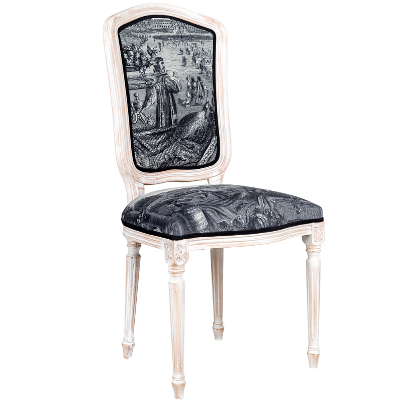 Стул Tuileries Square Stool Черно-белый Белый винтажная патина Стул Tuileries Square Stool Черно-белый Белый винтажная патина в Брянске | Loft Concept