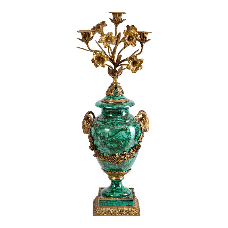 Подсвечник из фарфора с бронзовыми цветочными элементами Malachite Candlestick Бронза Малахит в Брянске | Loft Concept 
