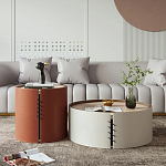 Круглый приставной стол Baxter Leather Side Table варинант исполнения - 4 | Loft Concept в Брянске