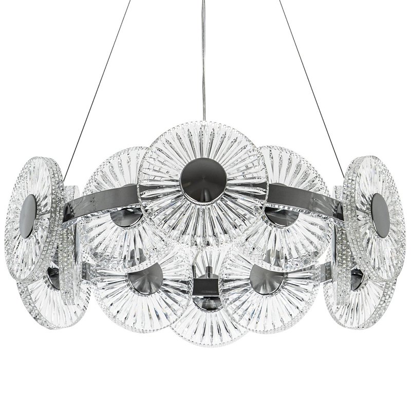 Люстра с круглыми рельефными плафонами Glass Peonies Chrome Chandelier Хром Прозрачный Люстра с круглыми рельефными плафонами Glass Peonies Chrome Chandelier Хром Прозрачный в Брянске | Loft Concept