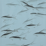 Обои ручная роспись Fishes Original colourway on Duck Egg dyed silk варинант исполнения - 1 | Loft Concept в Брянске