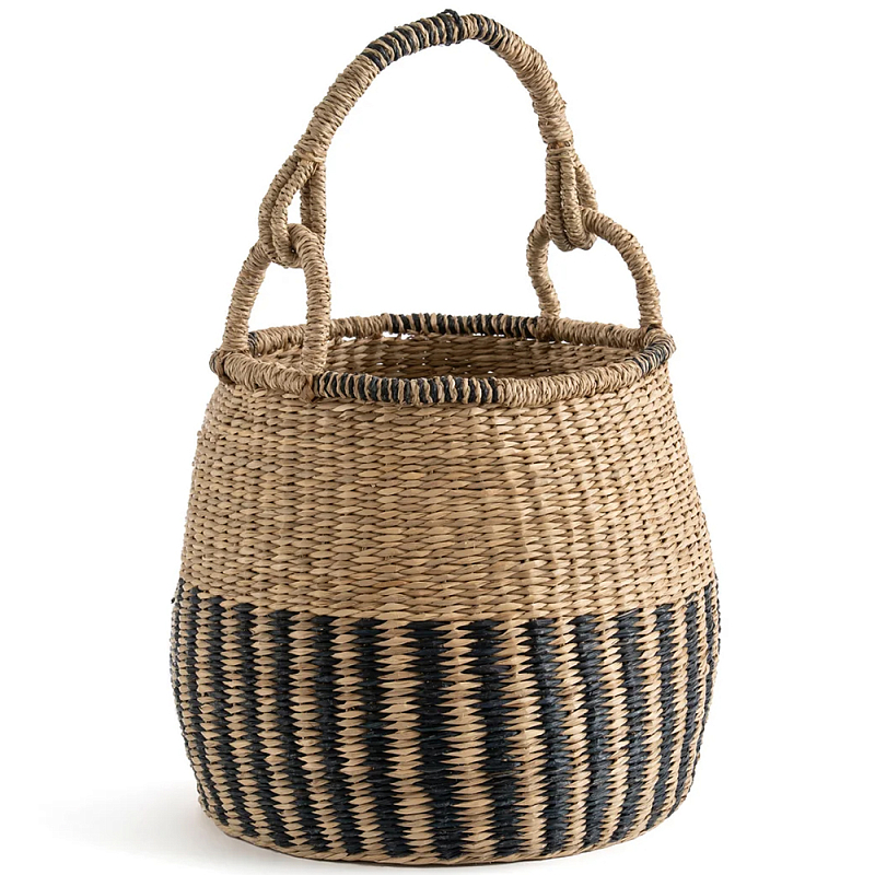 Корзина из плетеного морского тростника Leta Wicker Basket Бежевый Черный Корзина из плетеного морского тростника Leta Wicker Basket Бежевый Черный в Брянске | Loft Concept
