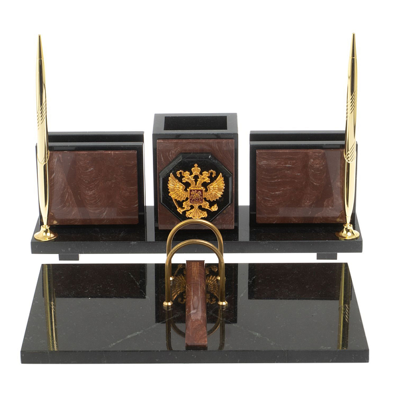 Настольный письменный набор из камня лемезит с гербом России Royal Accessory Золотой Лемезит Настольный письменный набор из камня лемезит с гербом России Royal Accessory Золотой Лемезит в Брянске | Loft Concept