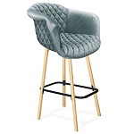 Барный стул со спинкой и мягкой обивкой с ромбами на 4-х деревянных ножках Голубой Велюр Ava Charm варинант исполнения - 1 | Loft Concept в Брянске